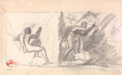 Zwei Skizzen: Sitzender männlicher Akt, Rückansicht; Stehende Figur, gestikulierend von George Romney